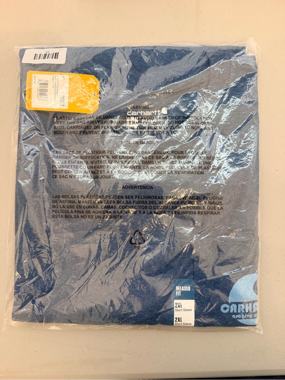 Carhartt Navy Blue Short Sleeve Relaxed Fit Heavyweight Tee with Pocket - 2XL